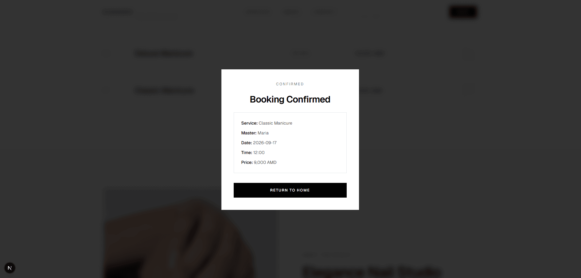 A few details and the booking is set.