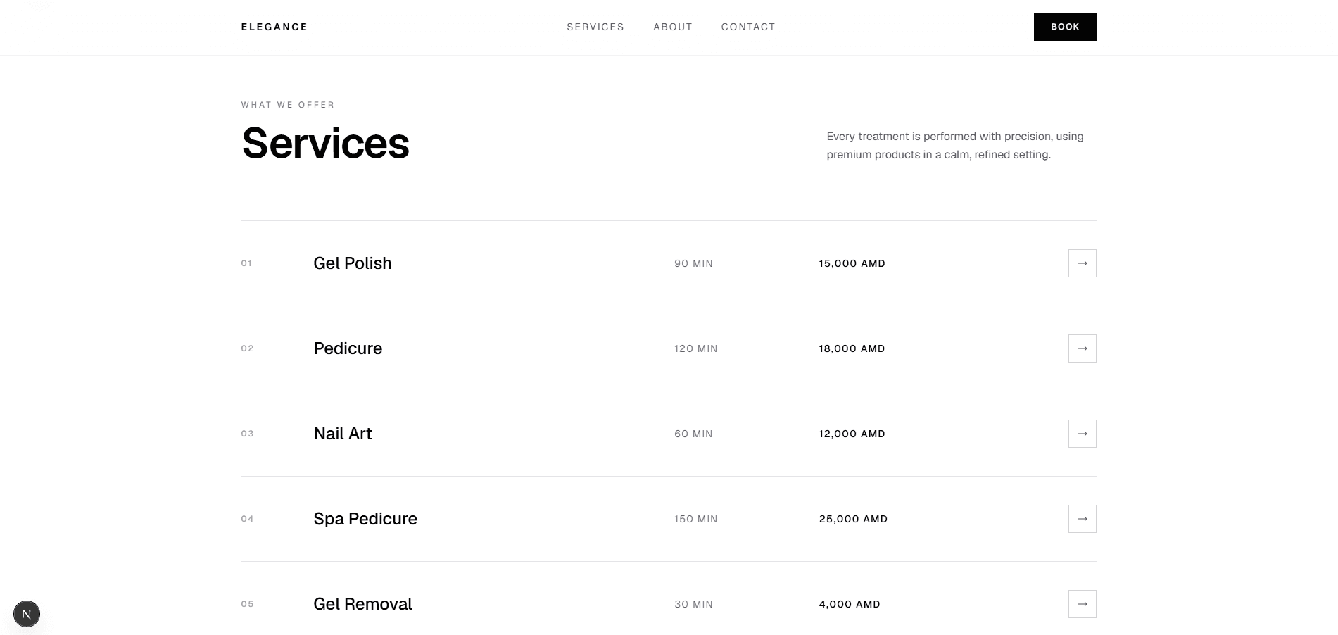 Clients browse your offerings at a glance.